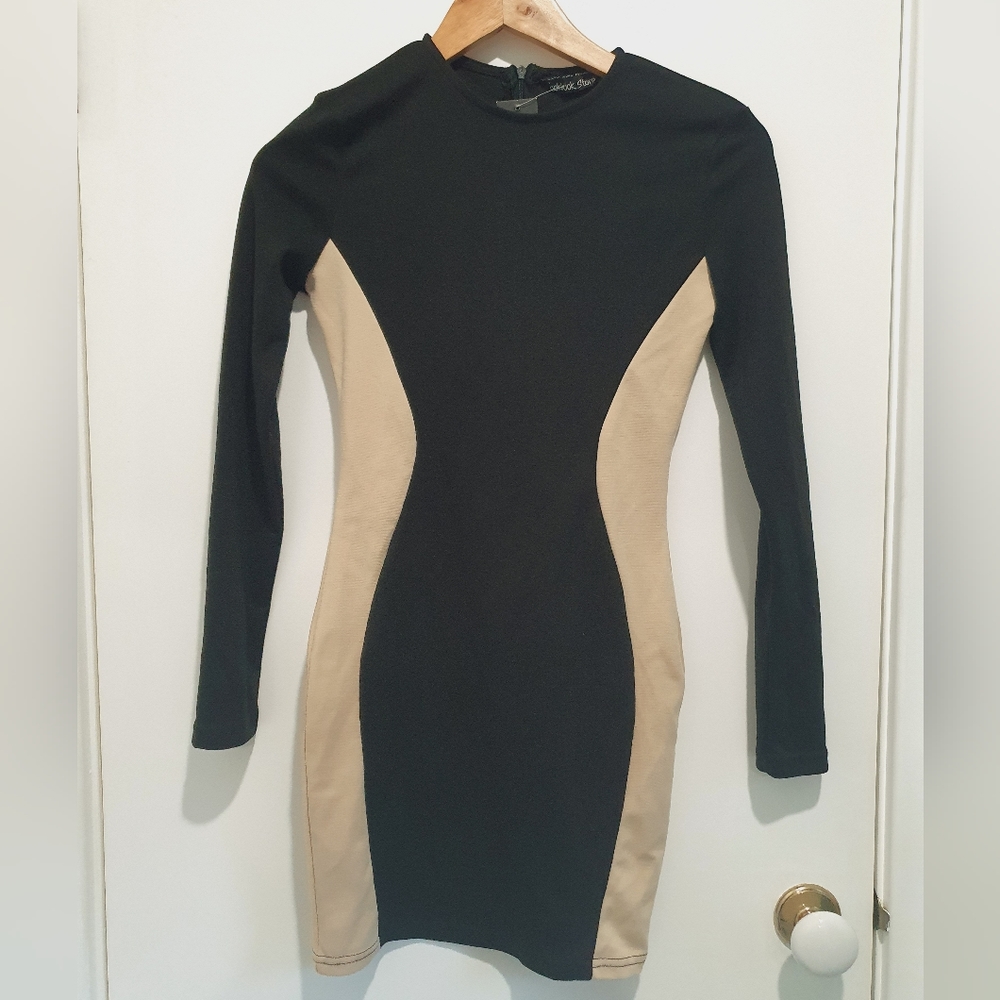 Lookbook Store size 6 beige/black bodycon illusion dress NWT - Picture 1 of 5